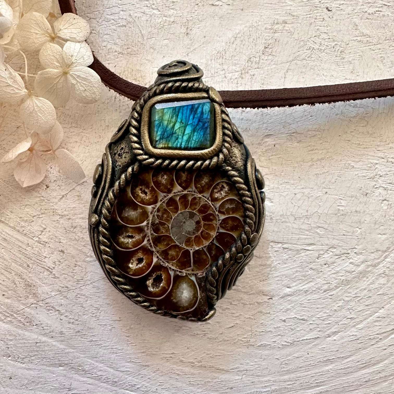 Ammonite and Labradorite Necklace - FairyGardenGlow