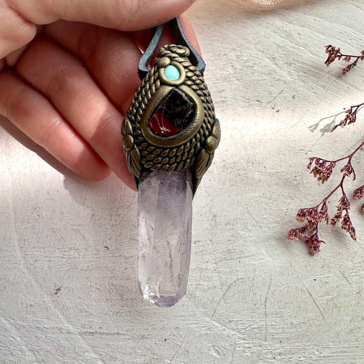 Vera Cruz Amethyst Red Garnet and Australian Opal Necklace - FairyGardenGlow