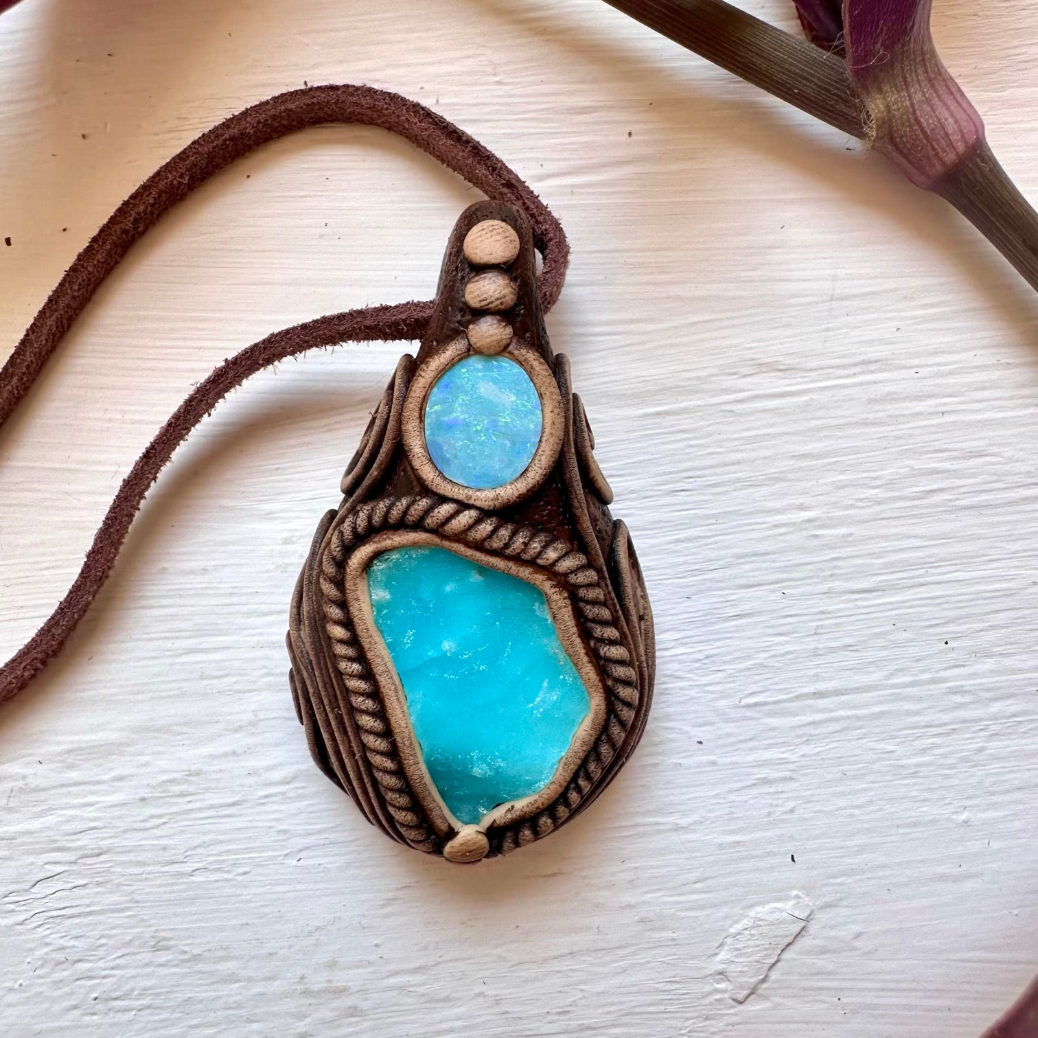 Blue Hemimorphite and Australian Opal Doublet Necklace - FairyGardenGlow