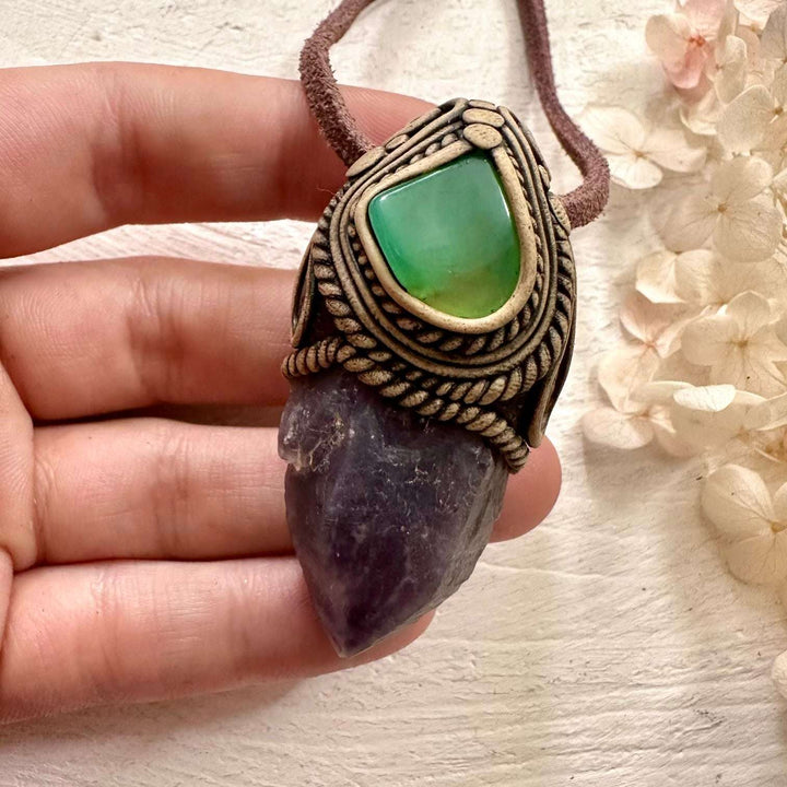 Amethyst and Chrysoprase Necklace - FairyGardenGlow