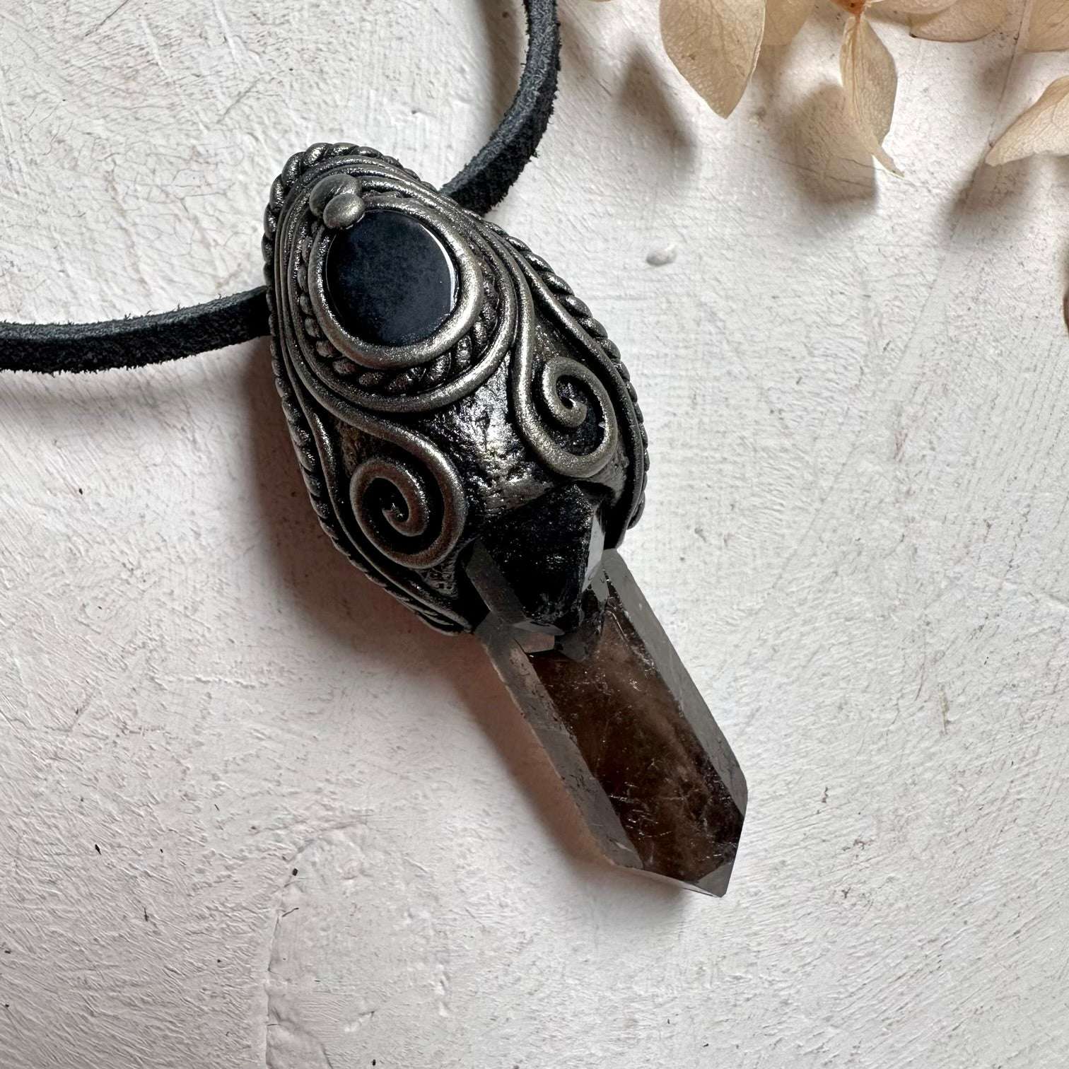 Smoky Quartz and Black Onyx Pendant - FairyGardenGlow