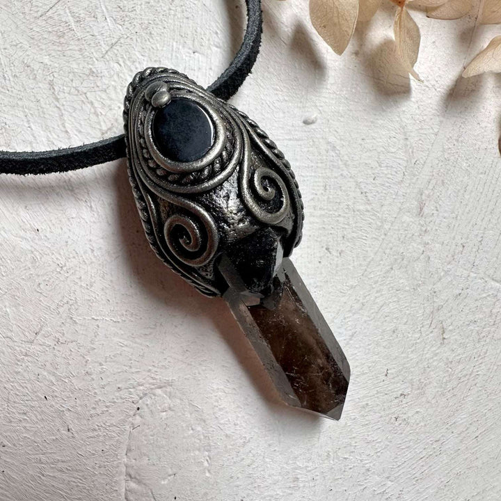 Smoky Quartz and Black Onyx Pendant - FairyGardenGlow