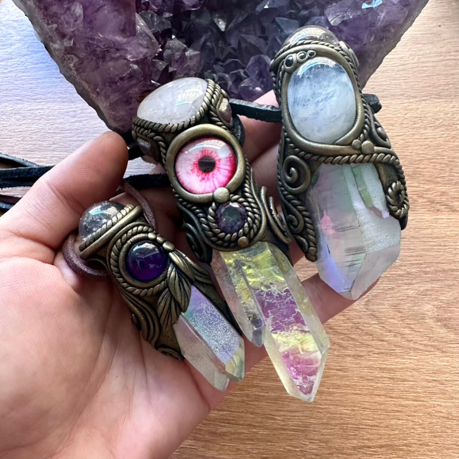 Angel Aura Quartz Rose Quartz Ruby and Mystic Topaz Eye Healing Crystal Talisman - FairyGardenGlow