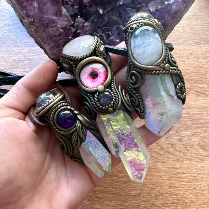 Angel Aura Quartz Rose Quartz Ruby and Mystic Topaz Eye Healing Crystal Talisman - FairyGardenGlow