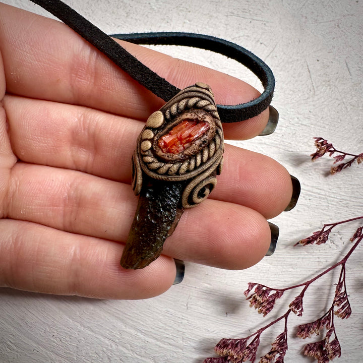 Moldavite and Vanadinite Pendant Necklace - FairyGardenGlow