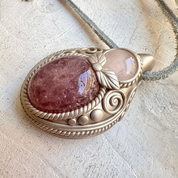 Healing crystal necklace fantasy jewelry pink gemstone pendant