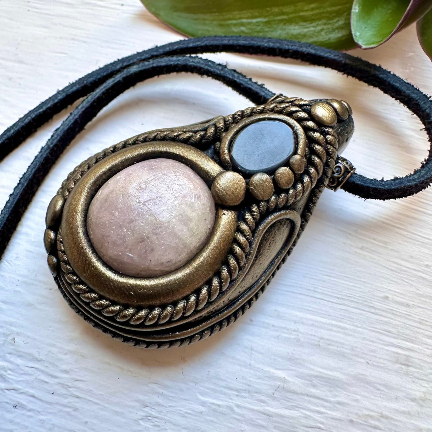Pink Kunzite and Black Onyx Necklace - FairyGardenGlow