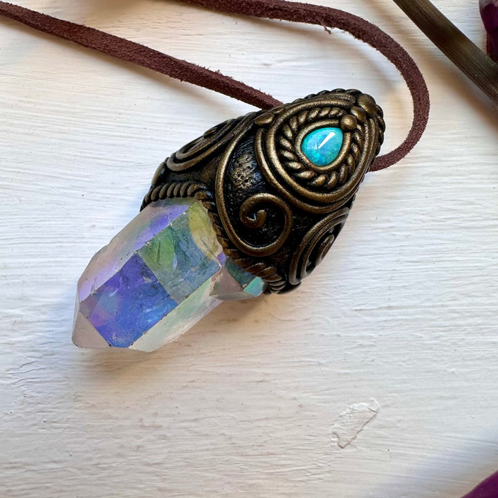 Angel Aura Quartz and Australian Opal Necklace - FairyGardenGlow