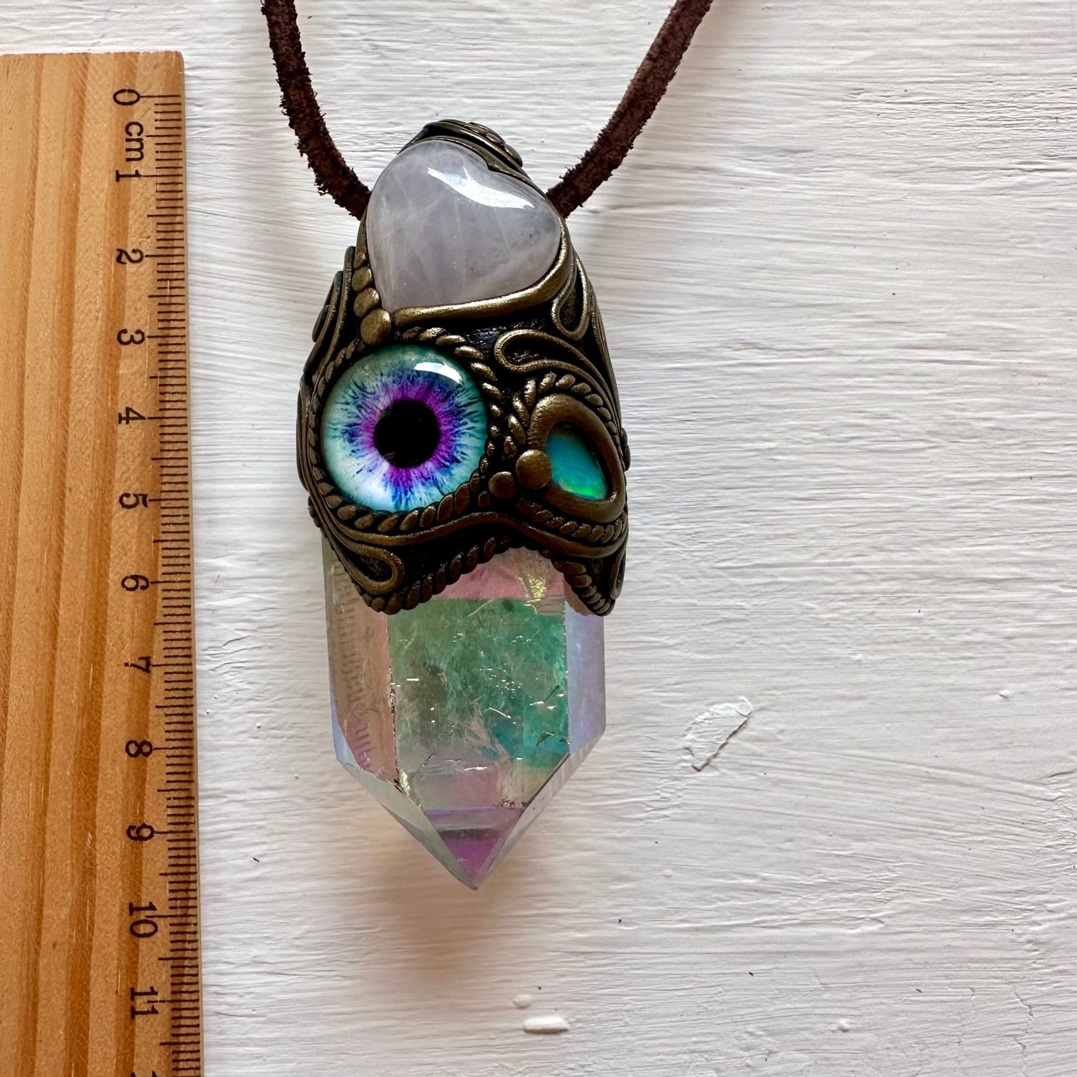 Angel Aura Quartz Rose Quartz Heart Raw Opal and Eye Wand / Necklace - FairyGardenGlow