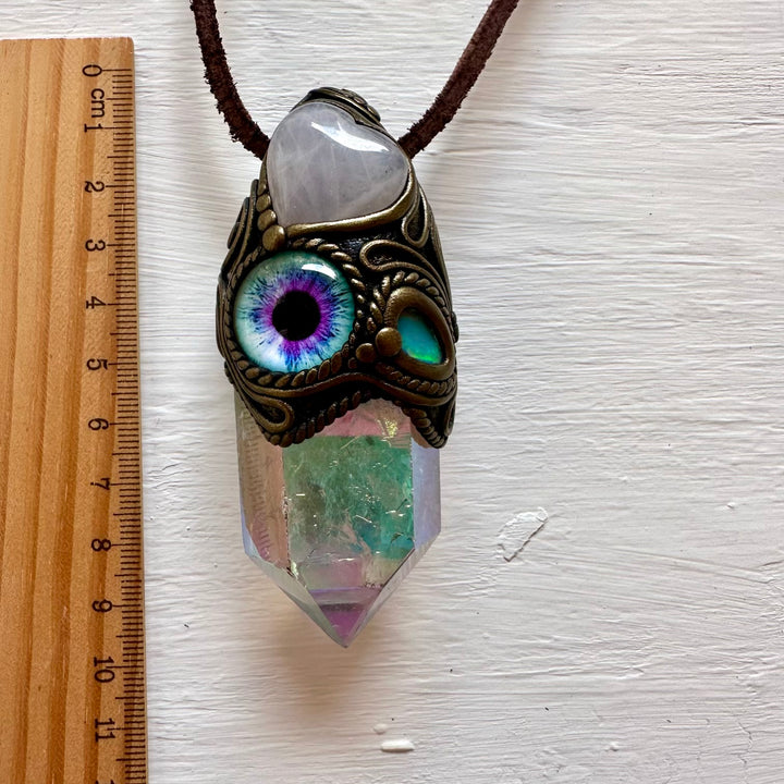 Angel Aura Quartz Rose Quartz Heart Raw Opal and Eye Wand / Necklace - FairyGardenGlow