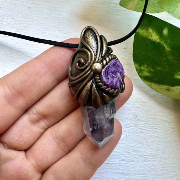 Aqua Aura Quartz and Charoite Necklace - FairyGardenGlow