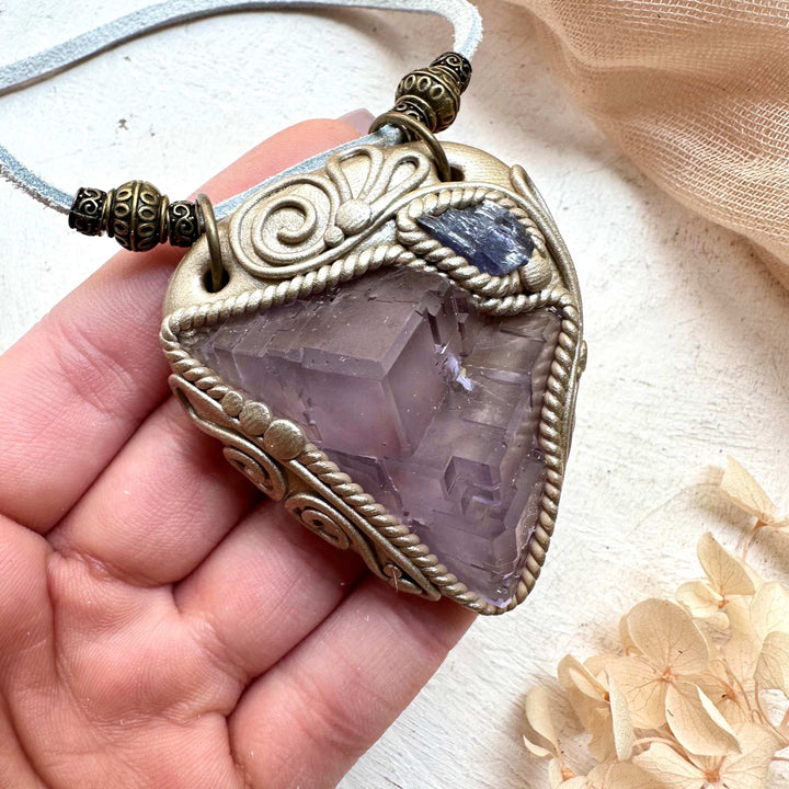 Cubic Purple Fluorite and Tanzanite Necklace - FairyGardenGlow