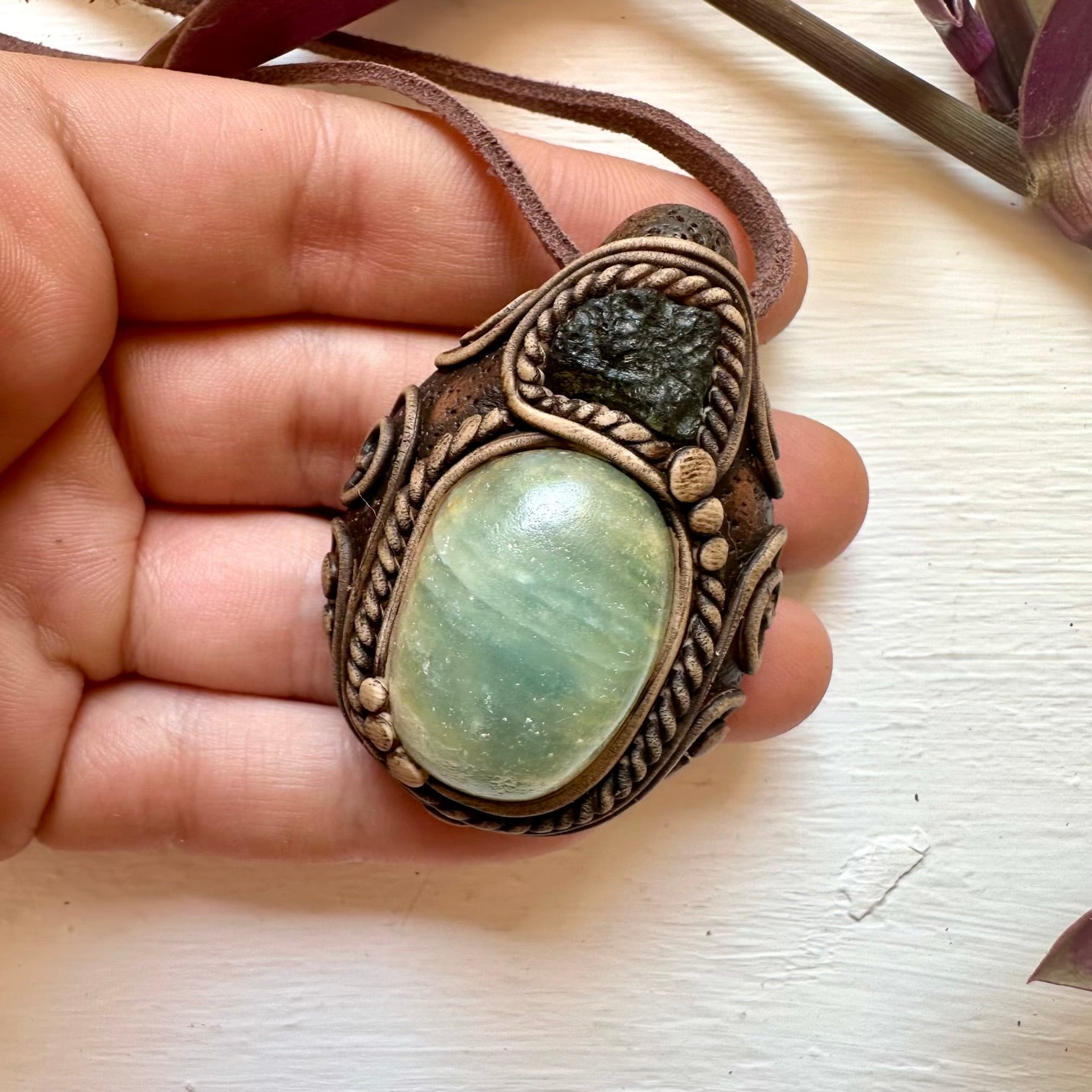 Blue Onyx and Moldavite Necklace - FairyGardenGlow