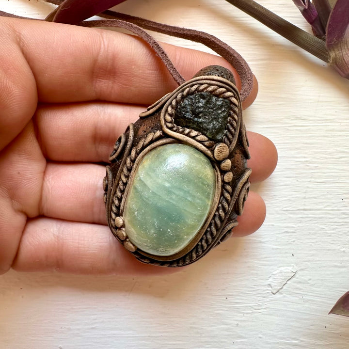 Blue Onyx and Moldavite Necklace - FairyGardenGlow