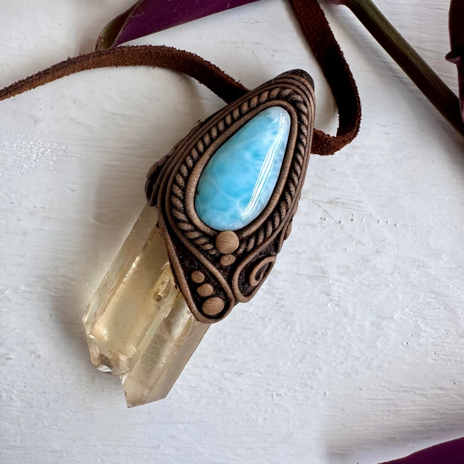 Citrine and Larimar Pendant - FairyGardenGlow