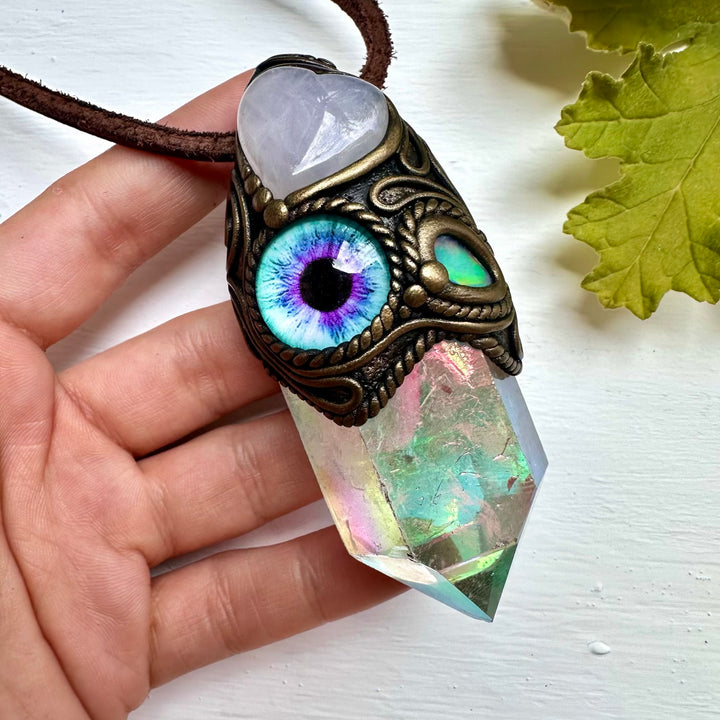 Angel Aura Quartz Rose Quartz Heart Raw Opal and Eye Wand / Necklace - FairyGardenGlow
