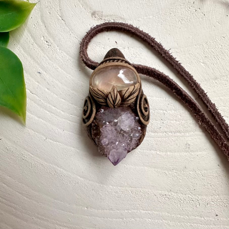 Spirit Quartz and Rainbow Moonstone Pendant Necklace