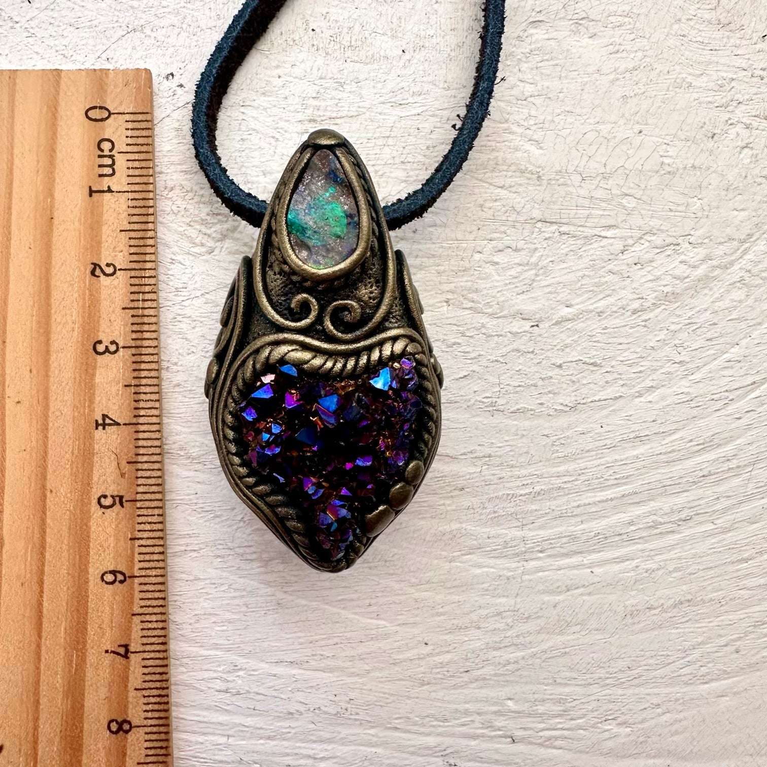 Cobalt Aura Quartz Cluster and Boulder Opal Pendant Necklace - FairyGardenGlow