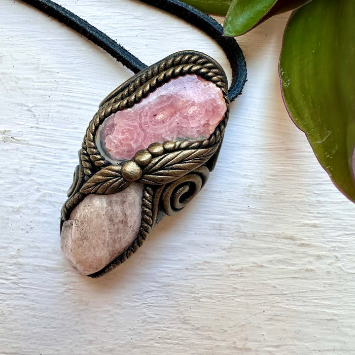 Rhodochrosite Stalactite and Morganite Handmade Crystal Necklace - FairyGardenGlow