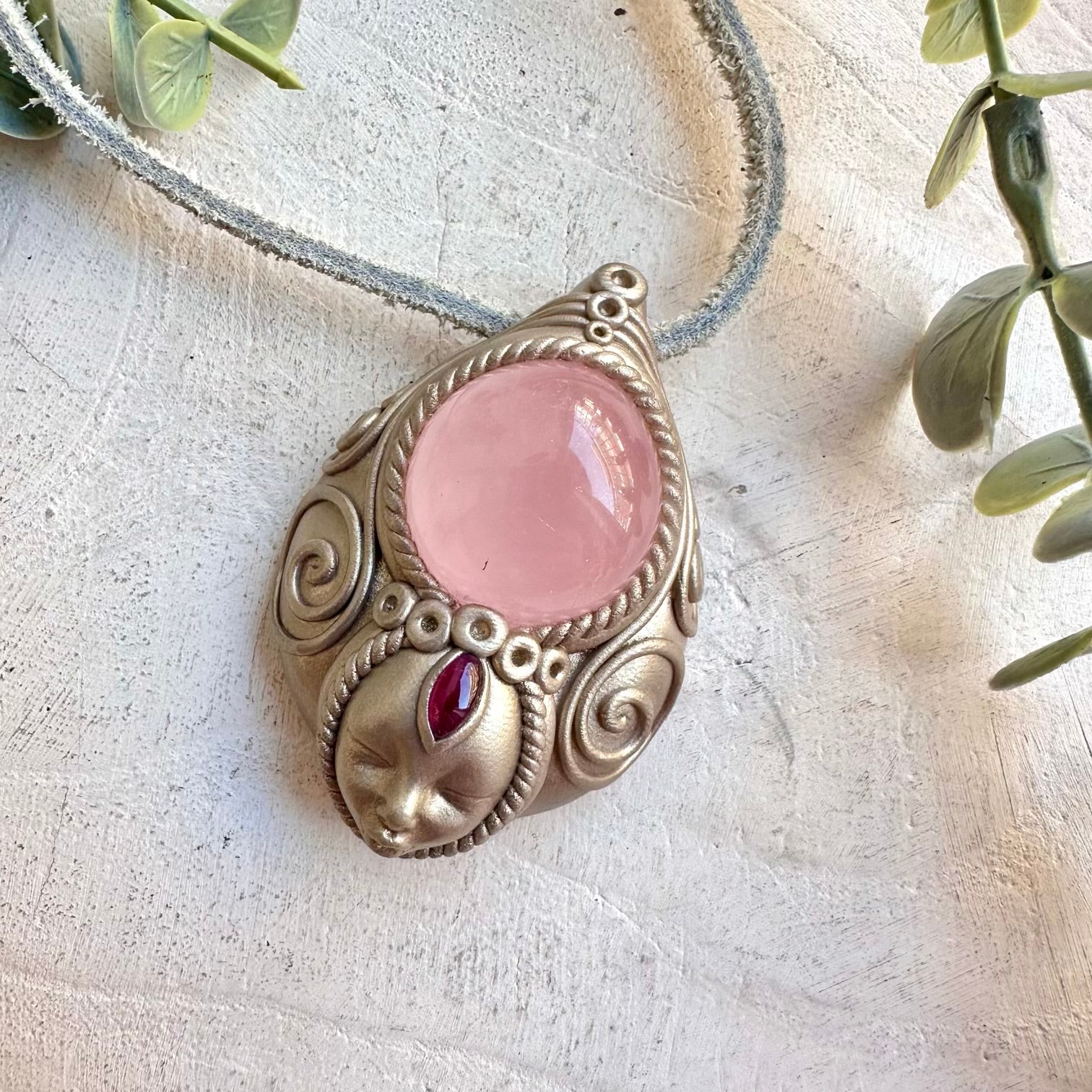 Rose Quartz and Rhodolite Garnet Goddess Necklace, Healing Crystal Jewelry