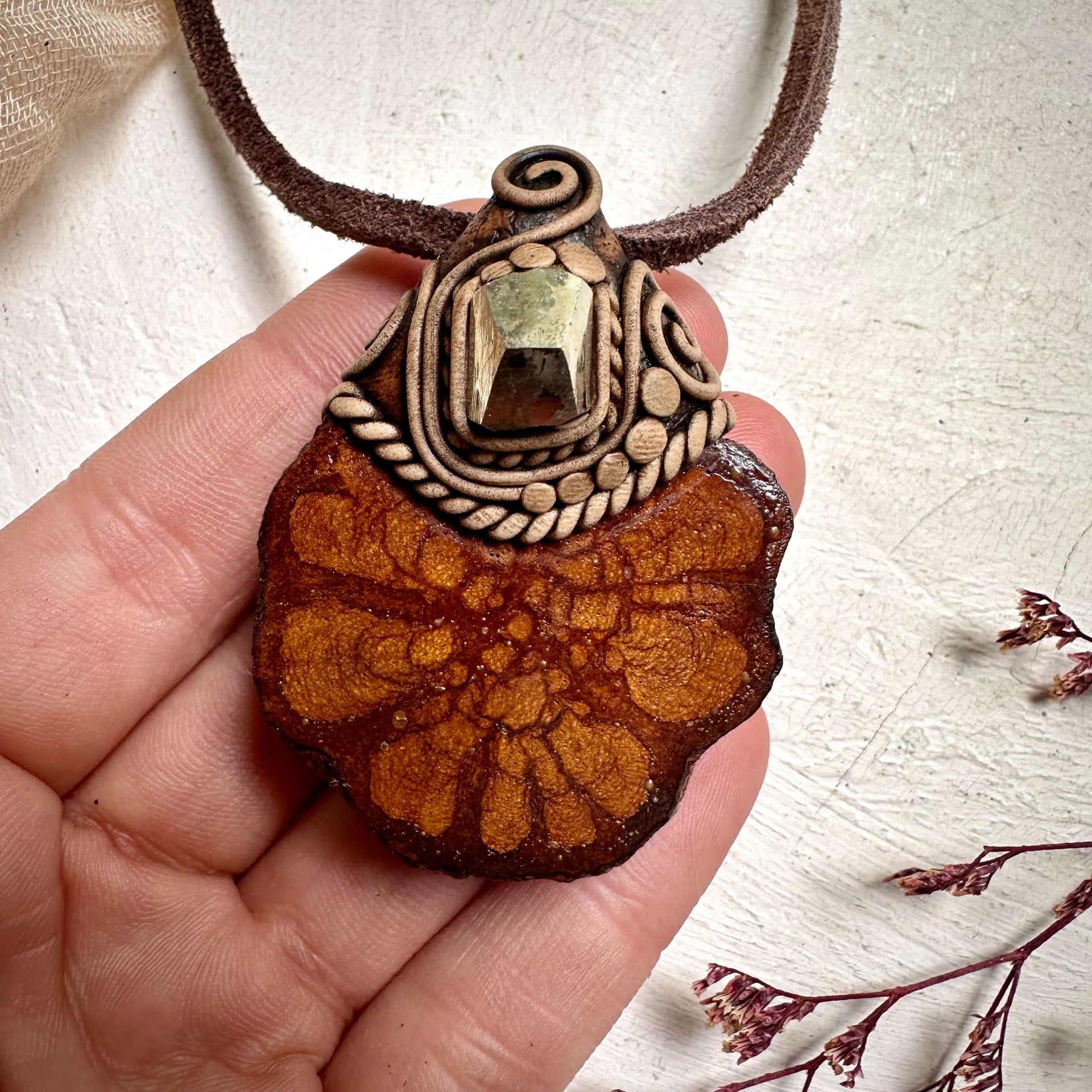 Ayahuasca and Pyrite Amulet Necklace