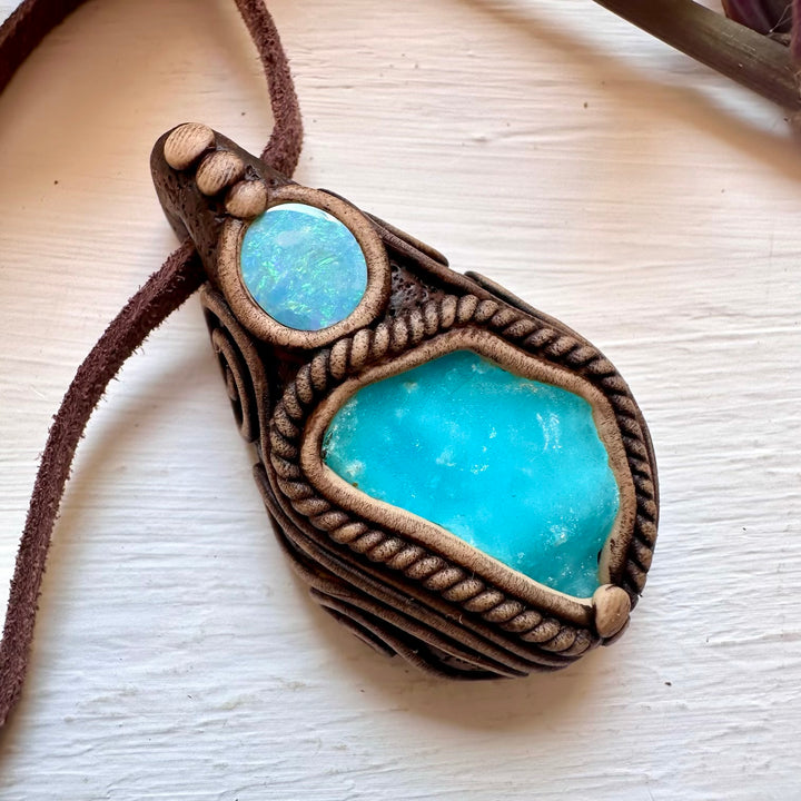 Blue Hemimorphite and Australian Opal Doublet Necklace - FairyGardenGlow