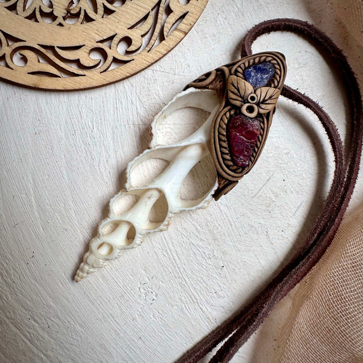 Seashell Rhodolite Garnet and Tanzanite Necklace - FairyGardenGlow