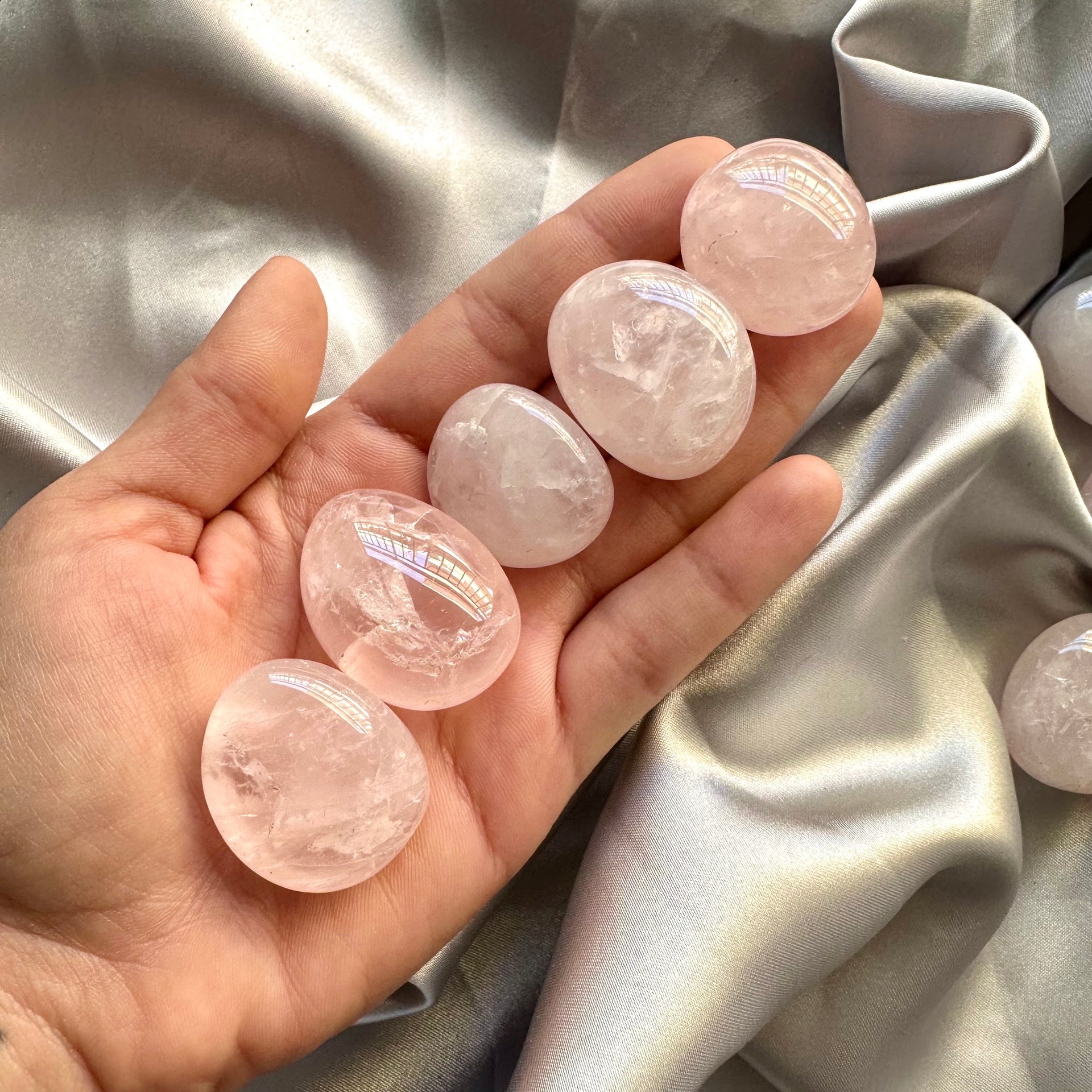Rose Quartz Polished Stone - 5 pieces set - FairyGardenGlow