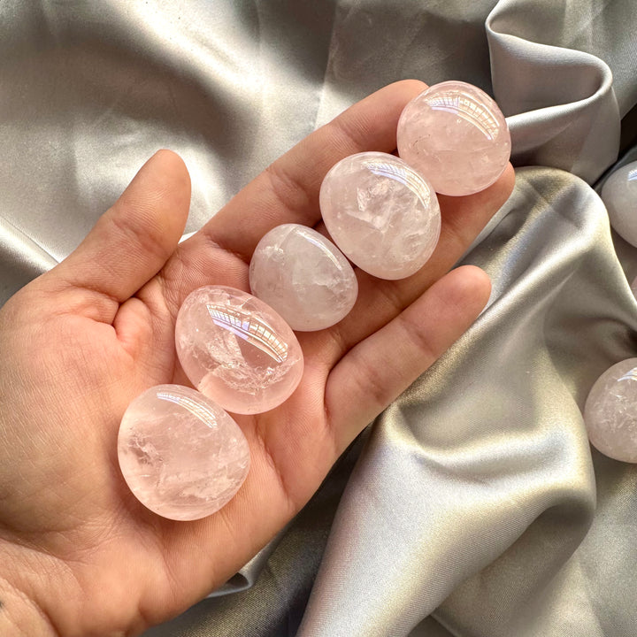 Rose Quartz Polished Stone - 5 pieces set - FairyGardenGlow
