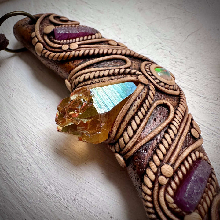 Sunset Aura Quartz Ethiopian Opal and Ruby Statement Necklace - FairyGardenGlow