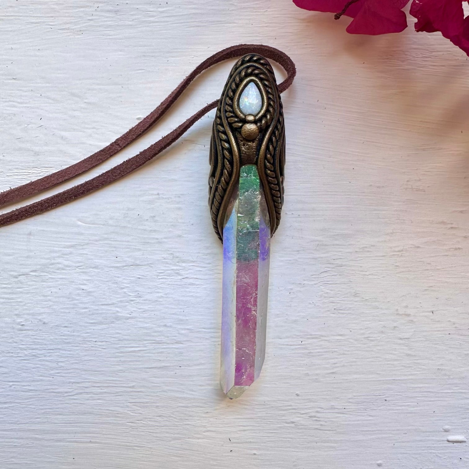 Angel Aura Quartz and Australian Opal Necklace / Wand - FairyGardenGlow