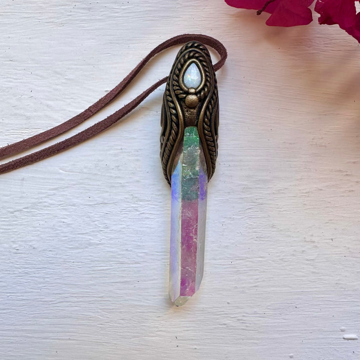 Angel Aura Quartz and Australian Opal Necklace / Wand - FairyGardenGlow