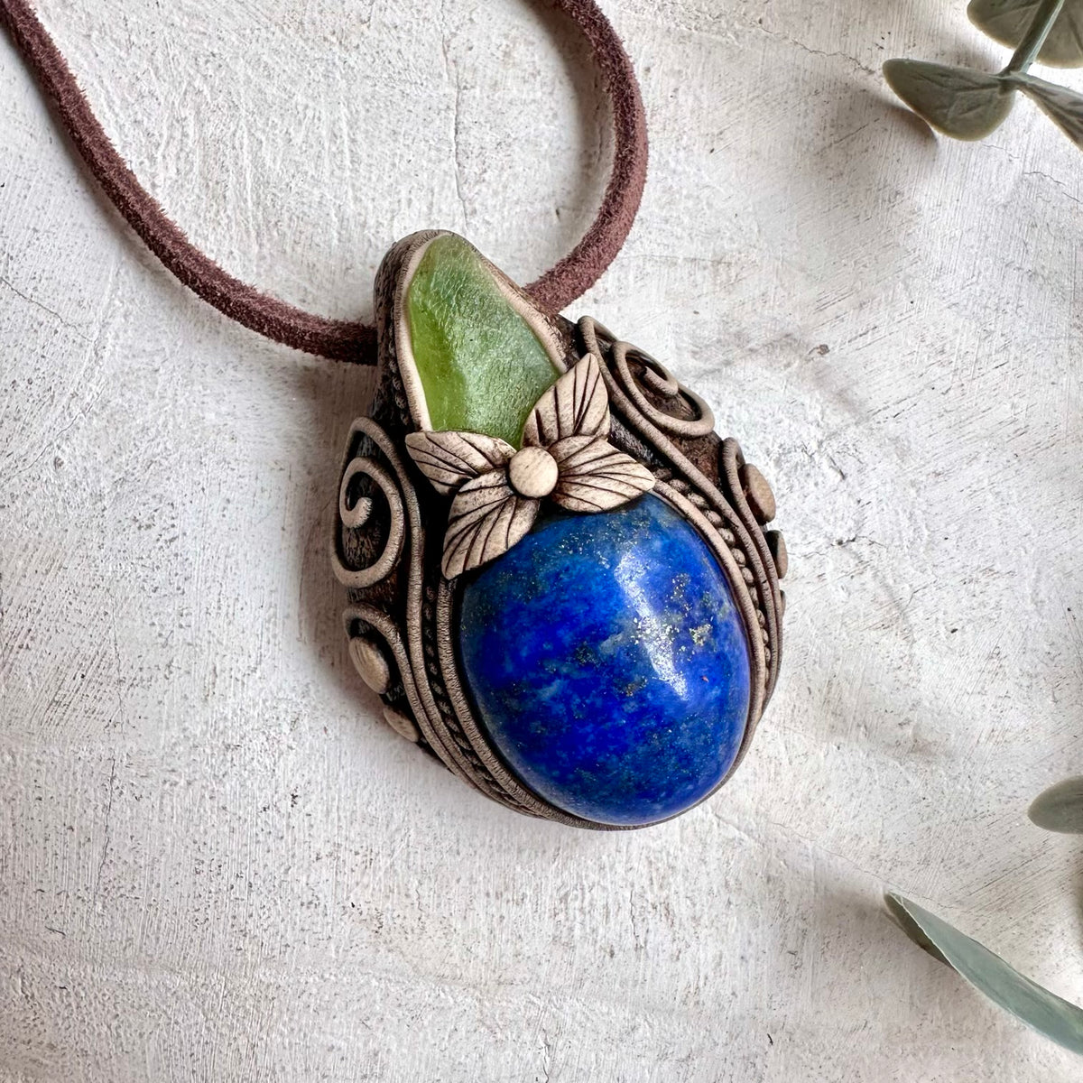 Lapis Lazuli and Raw Peridot Pendant Necklace