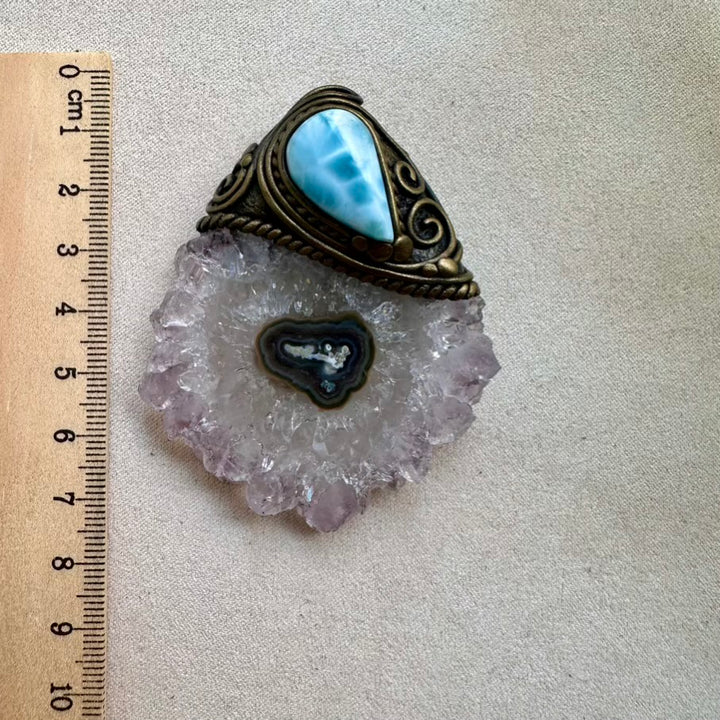 Amethyst Stalactite and Larimar Crystal Necklace - FairyGardenGlow