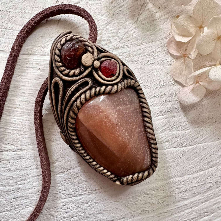 Sunstone Hessonite Garnet and Spinel Necklace - FairyGardenGlow