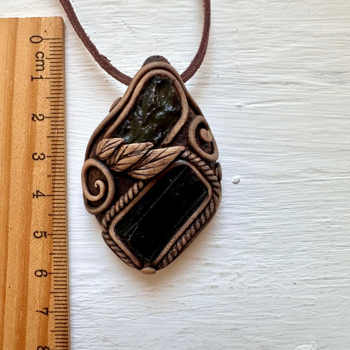 Black Tourmaline and Moldavite Necklace - FairyGardenGlow