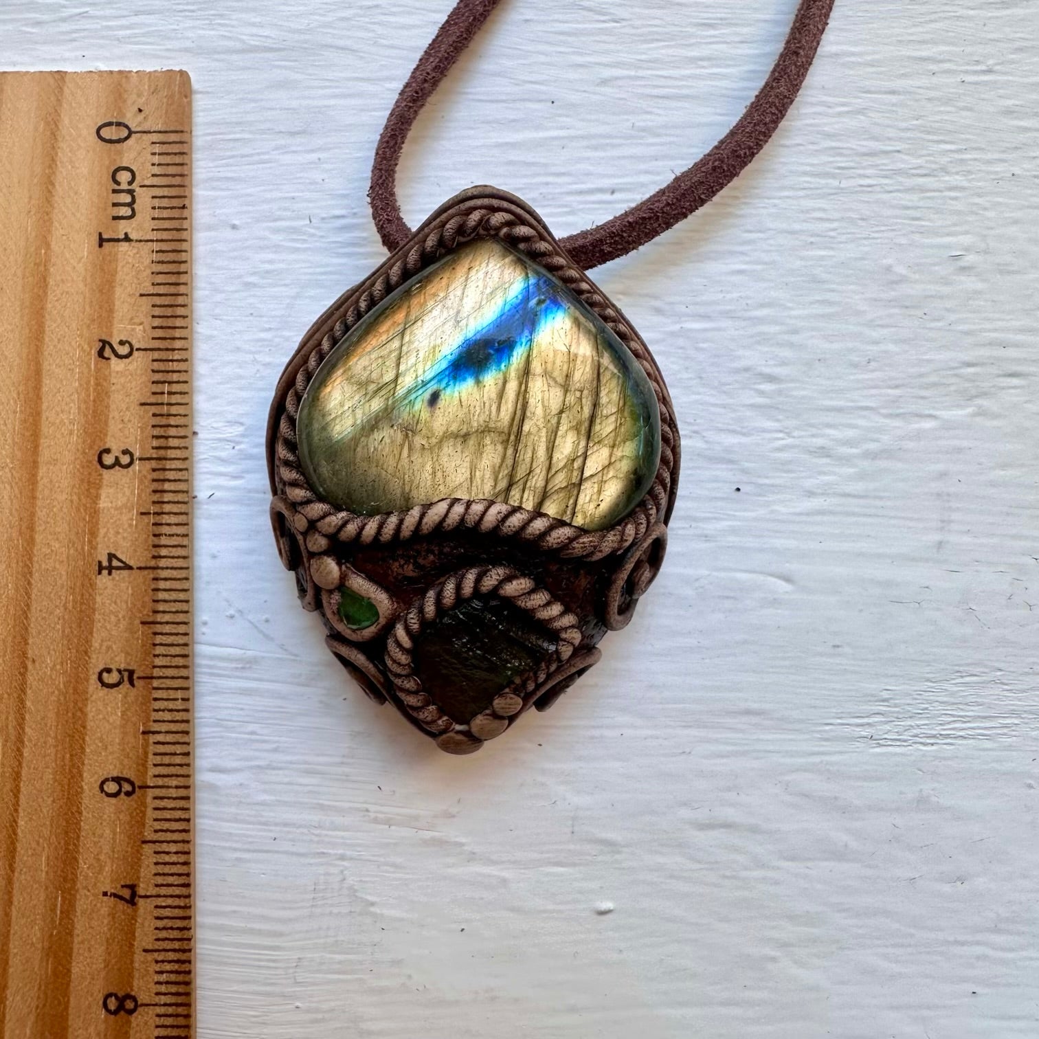 Labradorite Moldavite and Emerald Necklace - FairyGardenGlow