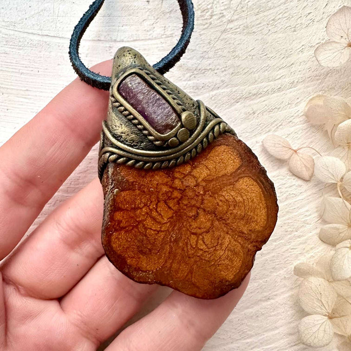Ayahuasca and Raw Ruby Pendant - FairyGardenGlow