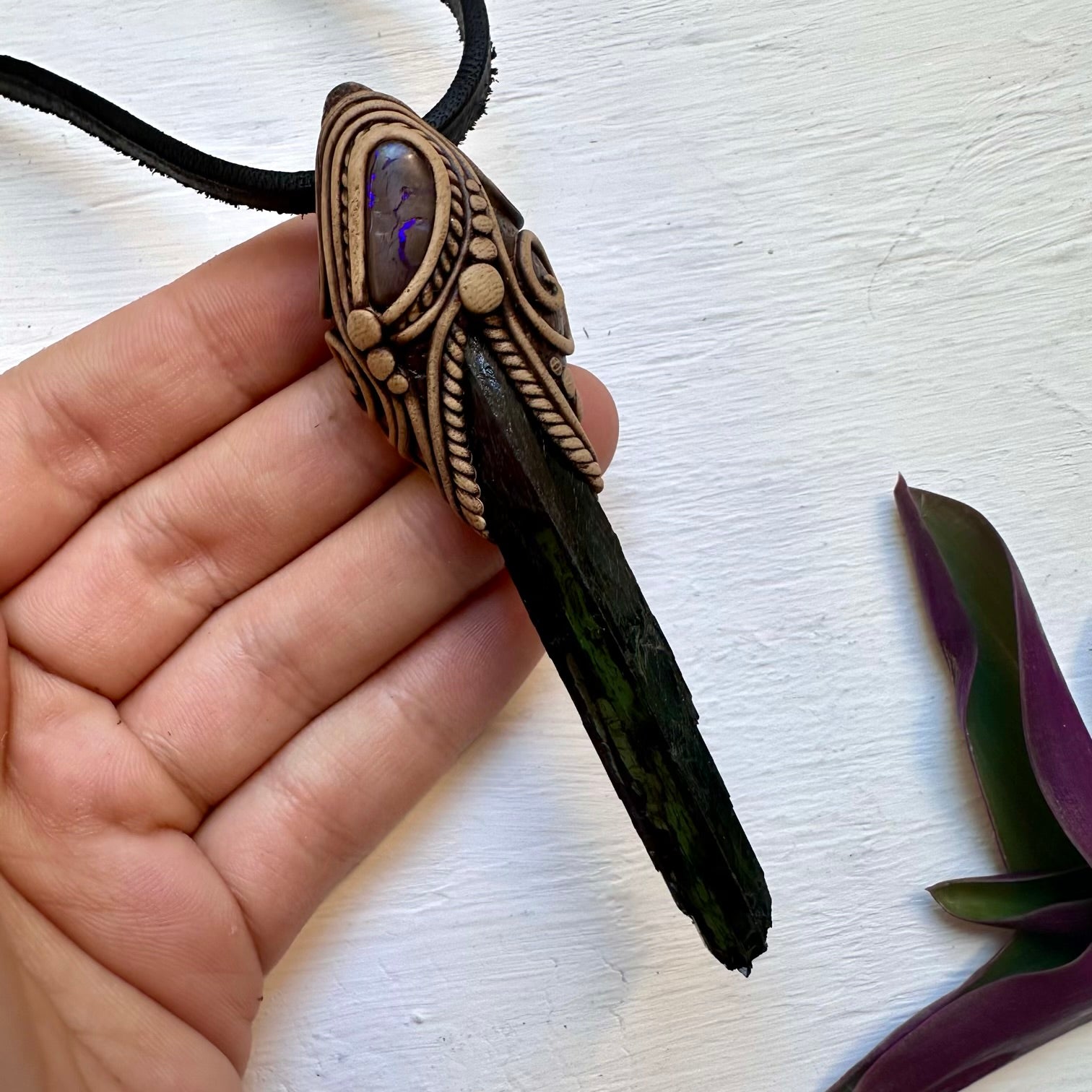 Vivianite and Boulder Opal Necklace - FairyGardenGlow