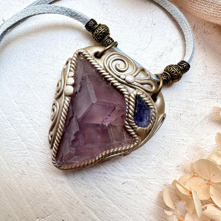 Cubic Purple Fluorite and Tanzanite Necklace - FairyGardenGlow