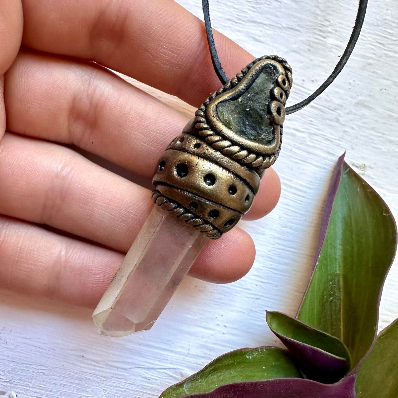 Lemurian Seed Quartz and Moldavite Necklace, Healing Crystal Jewelry