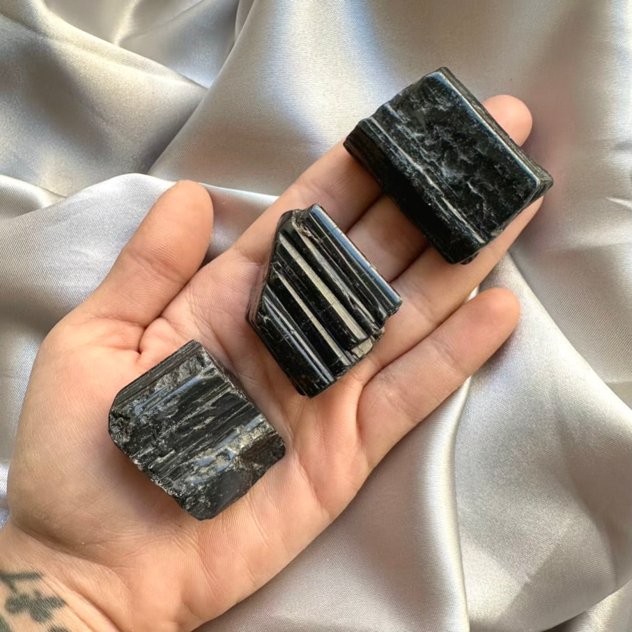 Black Tourmaline Crystal - Polished Healing Stone - FairyGardenGlow