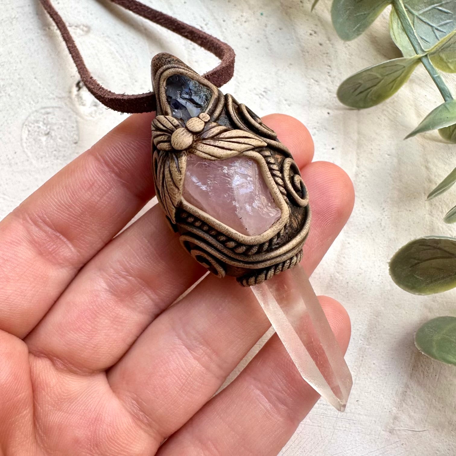 Handmade talisman necklace with lemurian quartz