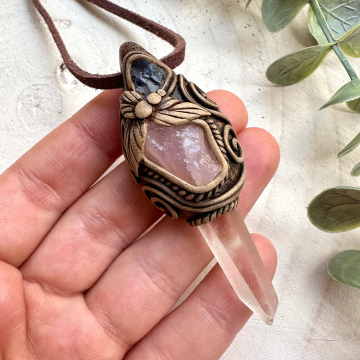 Handmade talisman necklace with lemurian quartz