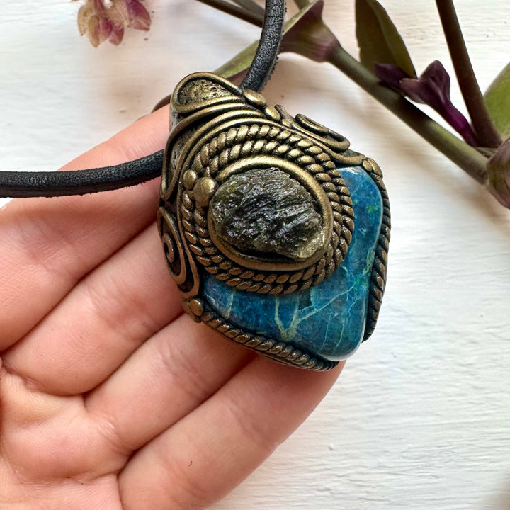 Chrysocolla and Moldavite Necklace - FairyGardenGlow