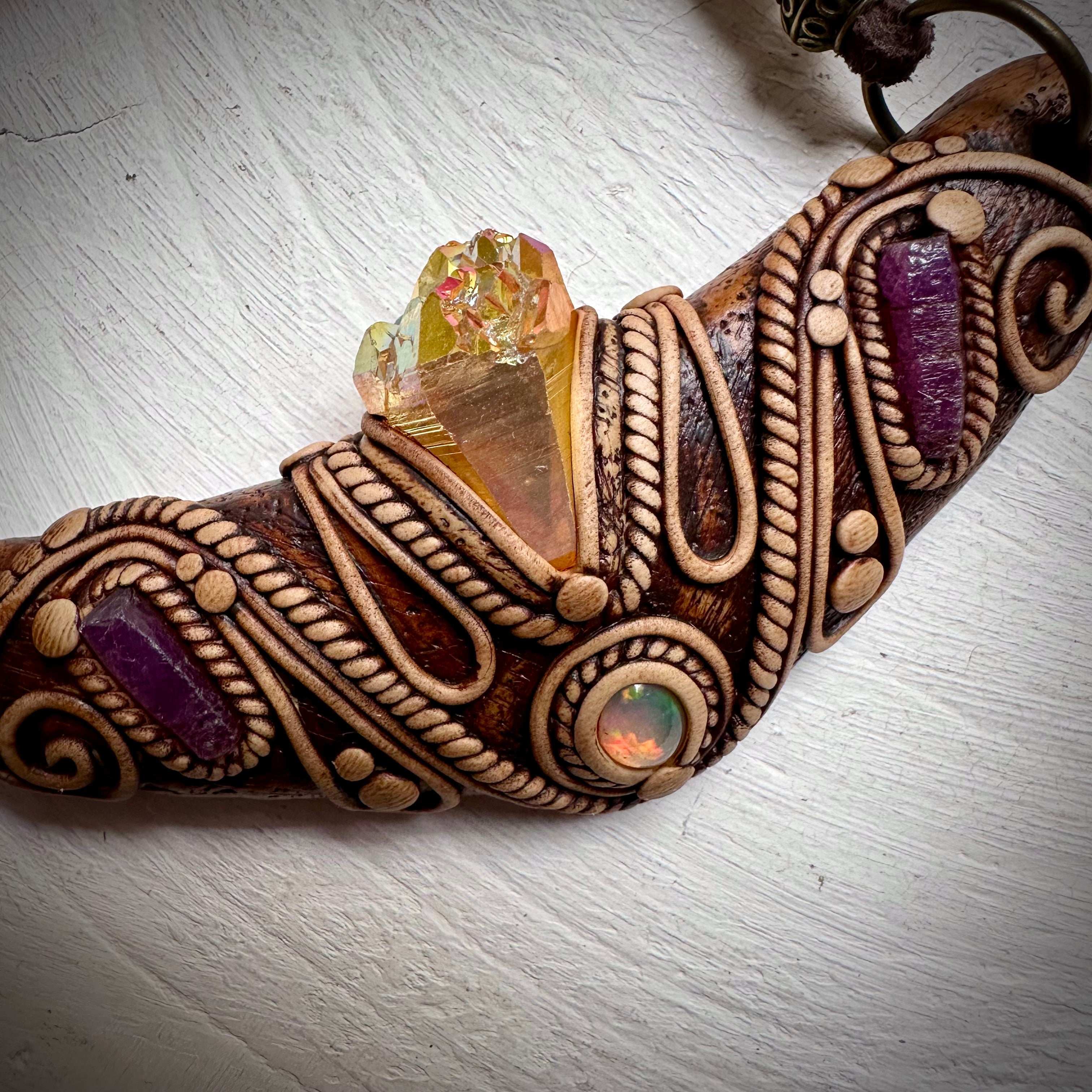 Sunset Aura Quartz Ethiopian Opal and Ruby Statement Necklace - FairyGardenGlow