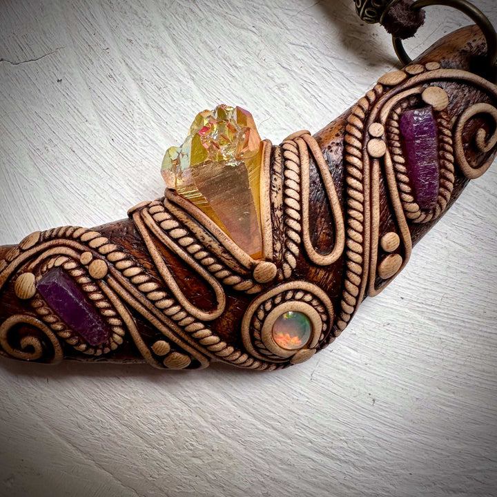 Sunset Aura Quartz Ethiopian Opal and Ruby Statement Necklace - FairyGardenGlow