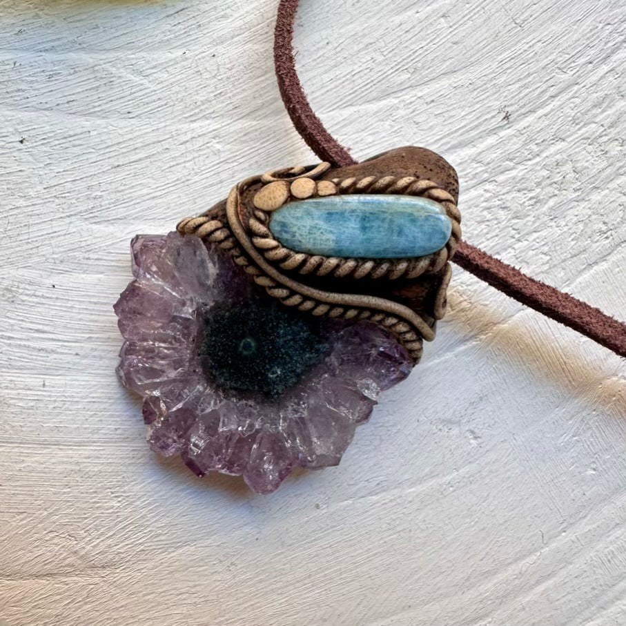 Amethyst Stalactite and Aquamarine Pendant Necklace, Spiritual Jewelry FairyGardenGlow