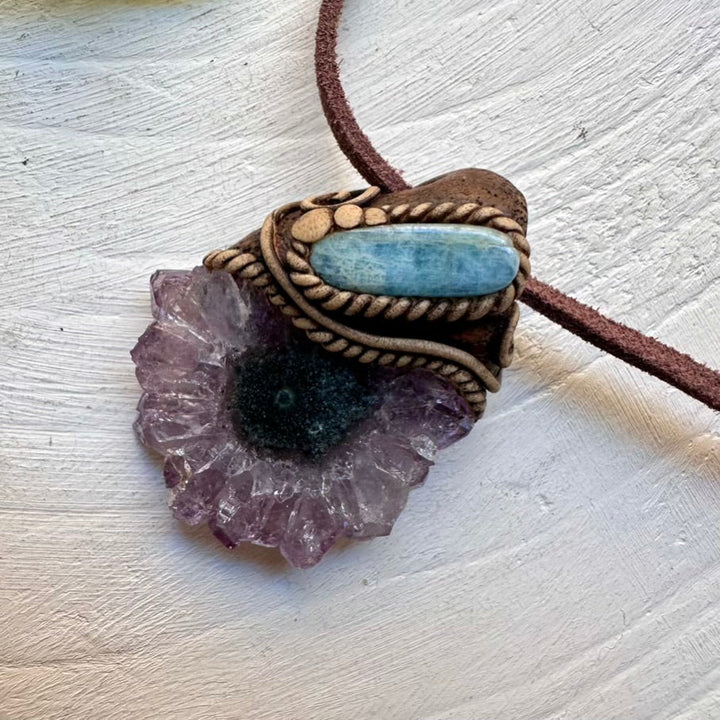 Amethyst Stalactite and Aquamarine Pendant Necklace, Spiritual Jewelry FairyGardenGlow