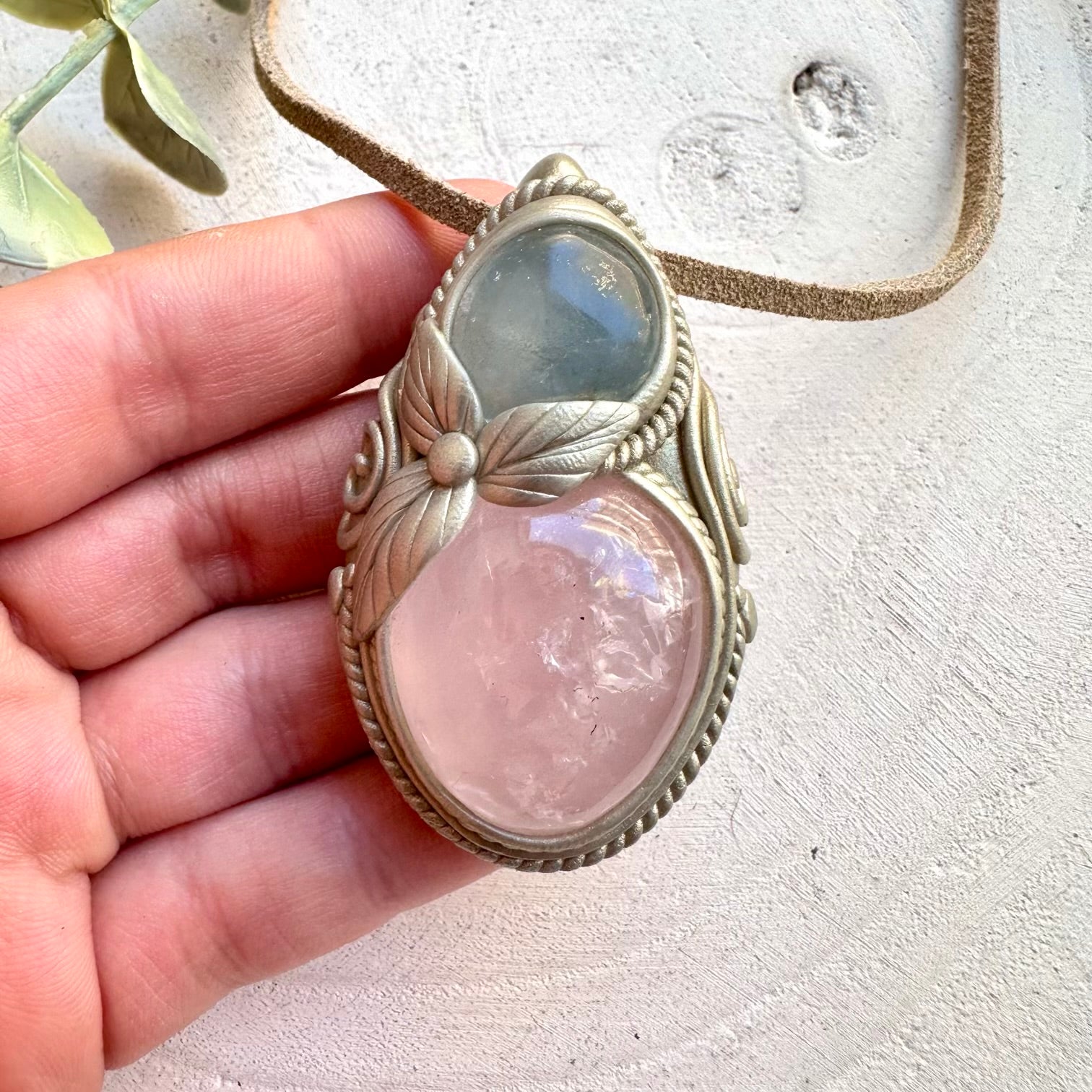 Rose Quartz and Celestite Pendant Necklace - Spiritual Jewelry